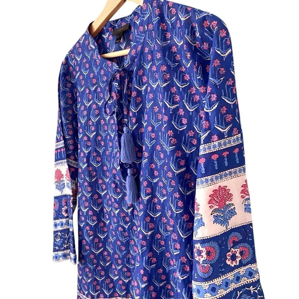 J. Crew Cotton Voile Tunic Swim Cover-Up Dress in Floral Print Size Medium